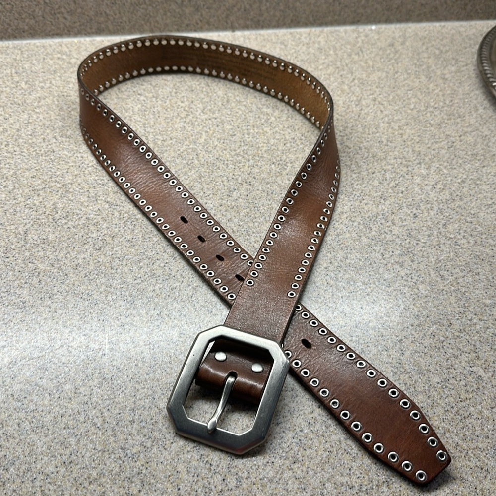 Hand crafted vegetable tanned leather belt mens western silver buckle and studs